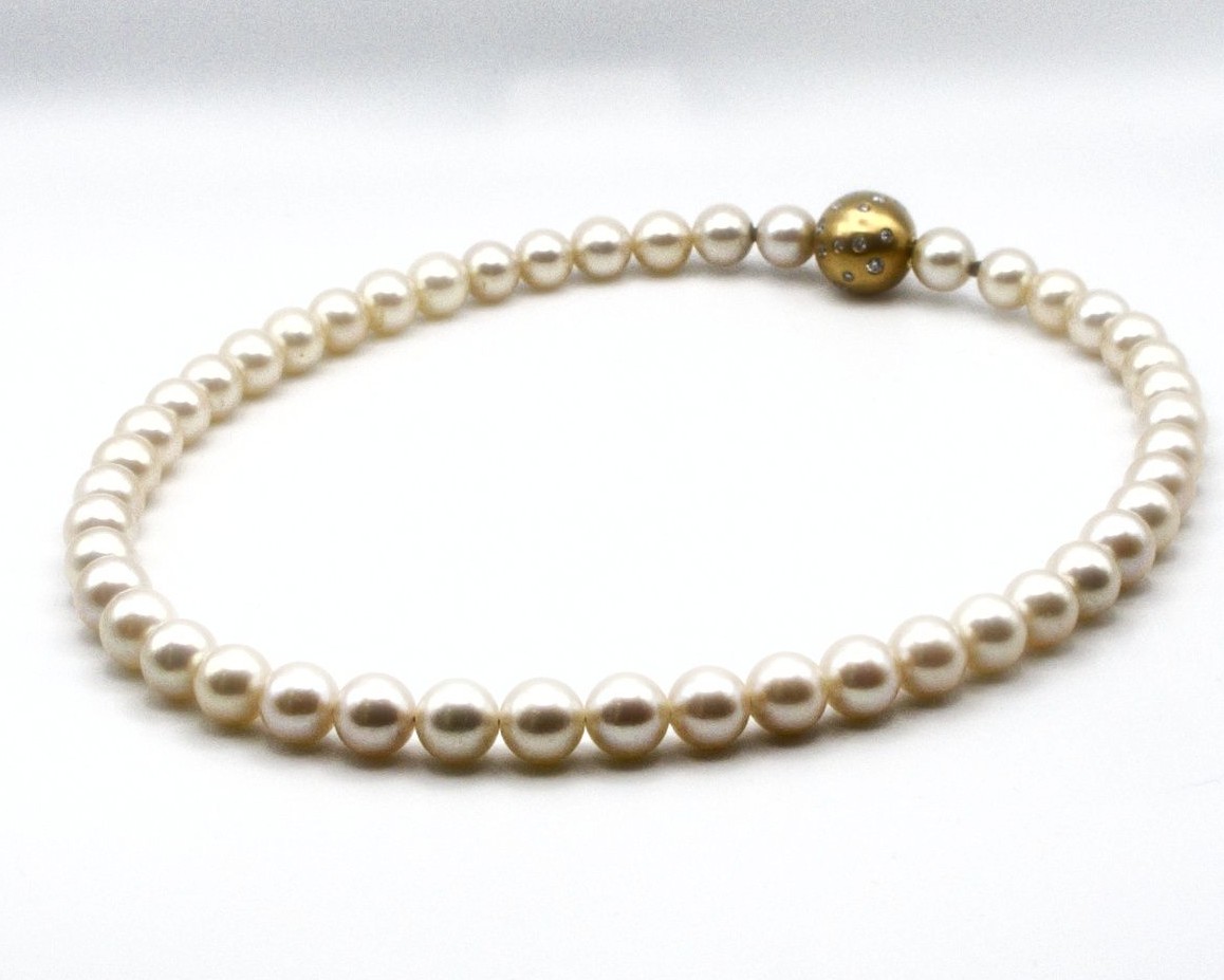Produktfoto: KETTE AKOYA ZUCHTPERLEN GOLD 750 BRILLANTEN 0,80 CT 41,0 CM JG 960100340900012