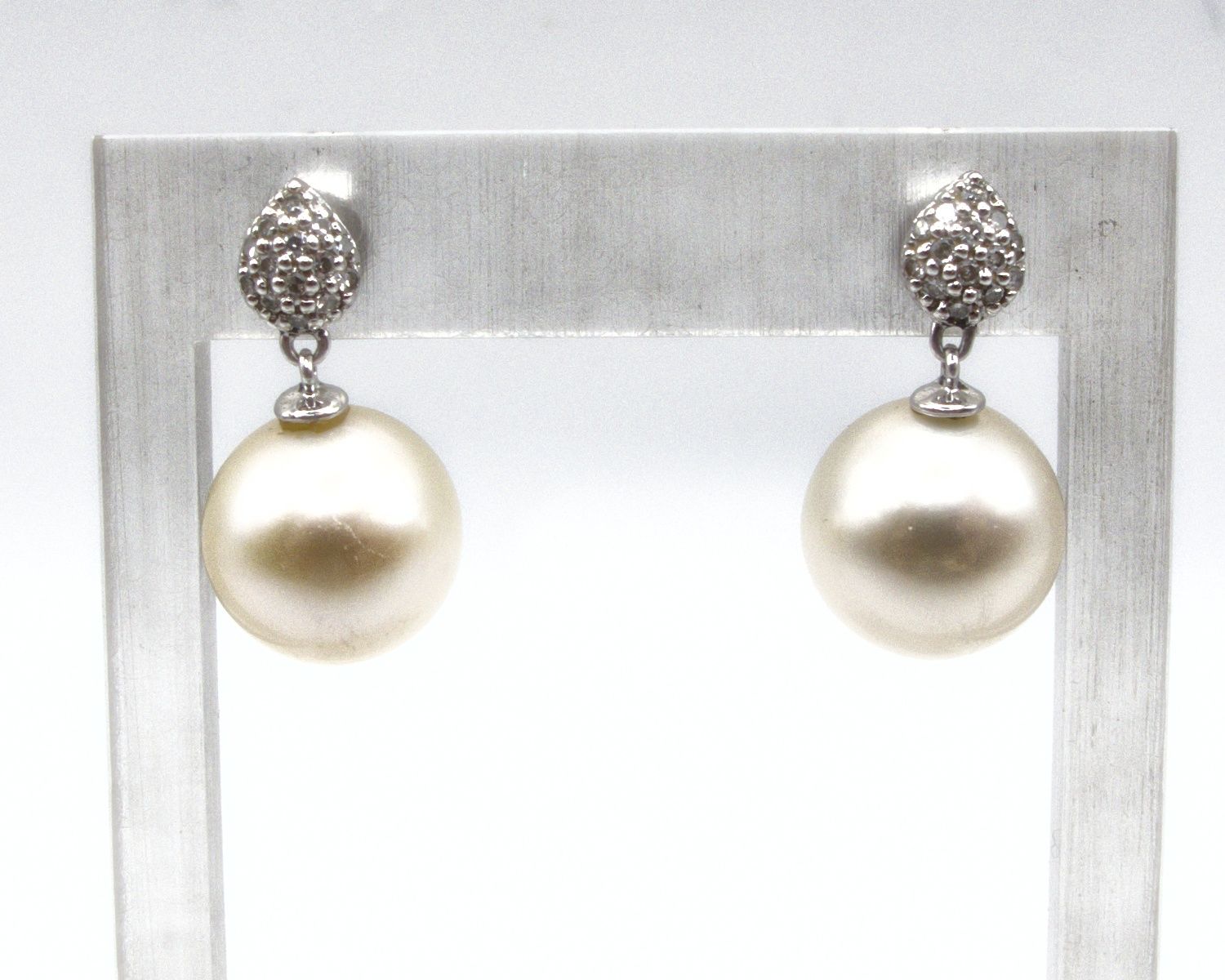Produktfoto: OHRRINGE H&Auml;NGER WEISSGOLD 585 DIAMANTEN PERLEN 9,7 MM &Oslash;  JG 960100630800012