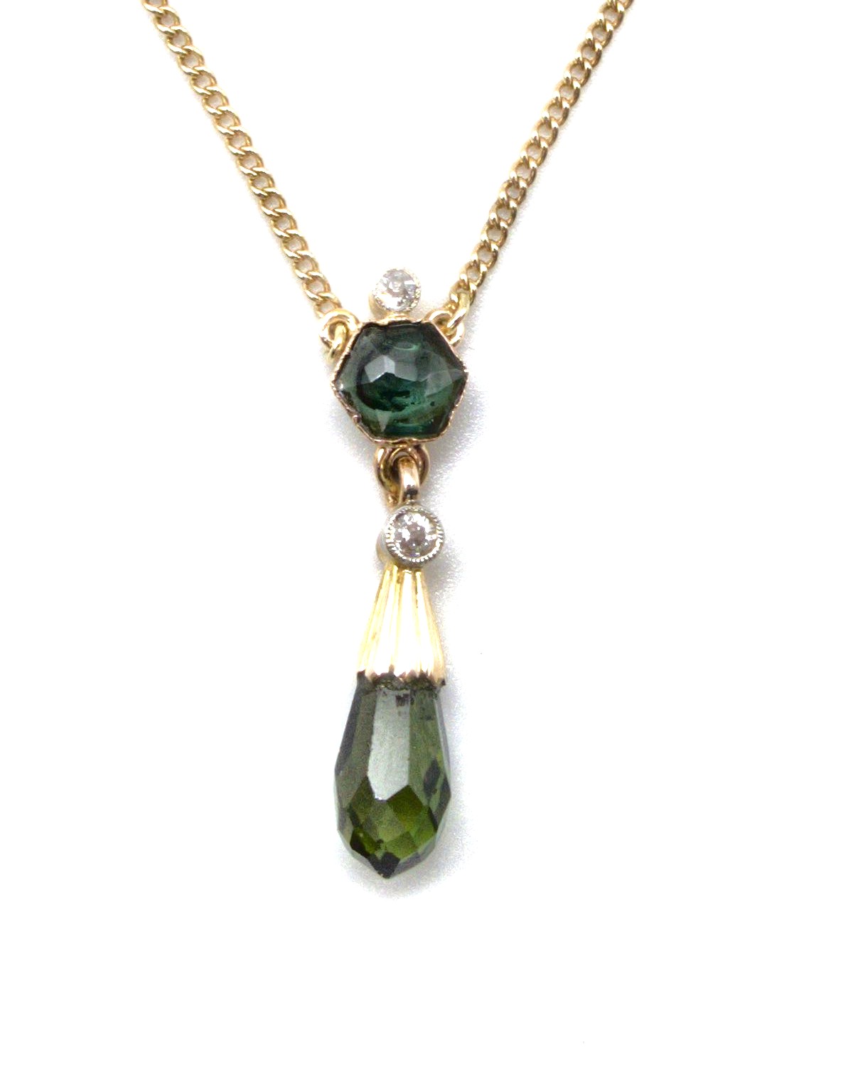 Produktfoto: ANTIKES COLLIER GOLD 585 BRILLANTEN TURMALIN L&Auml;NGE 48,5 CM  JG 960100480900012