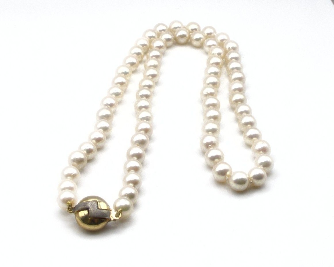Produktfoto: KETTE AKOYA ZUCHTPERLEN 6,4 MM &Oslash; SCHLOSS GOLD 585/000 51,0CM  JG 960100560900012