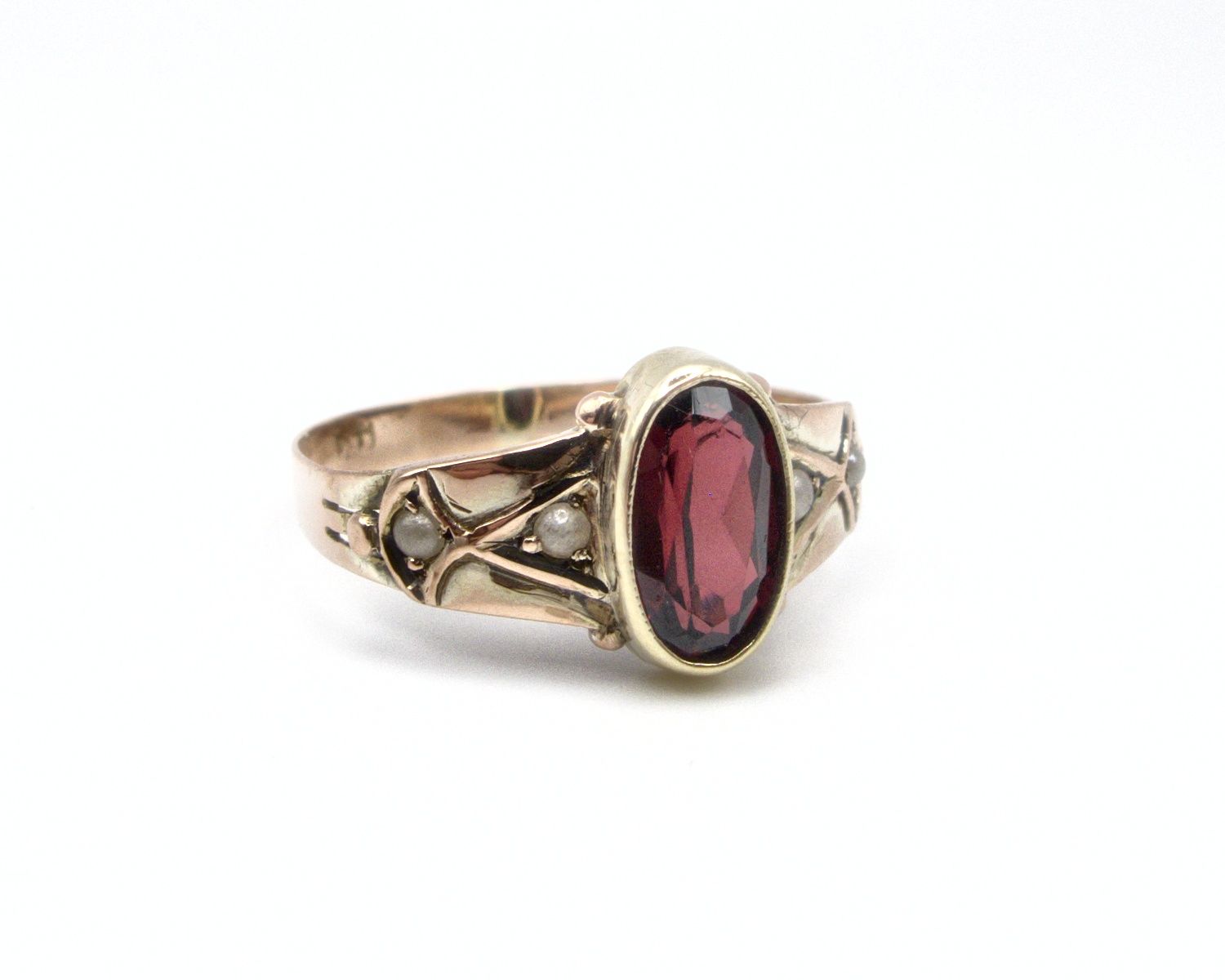 Produktfoto: ANTIKER RING GOLD 333 GRANAT KLEINE PERLEN GR. 54 JG 960100061000012