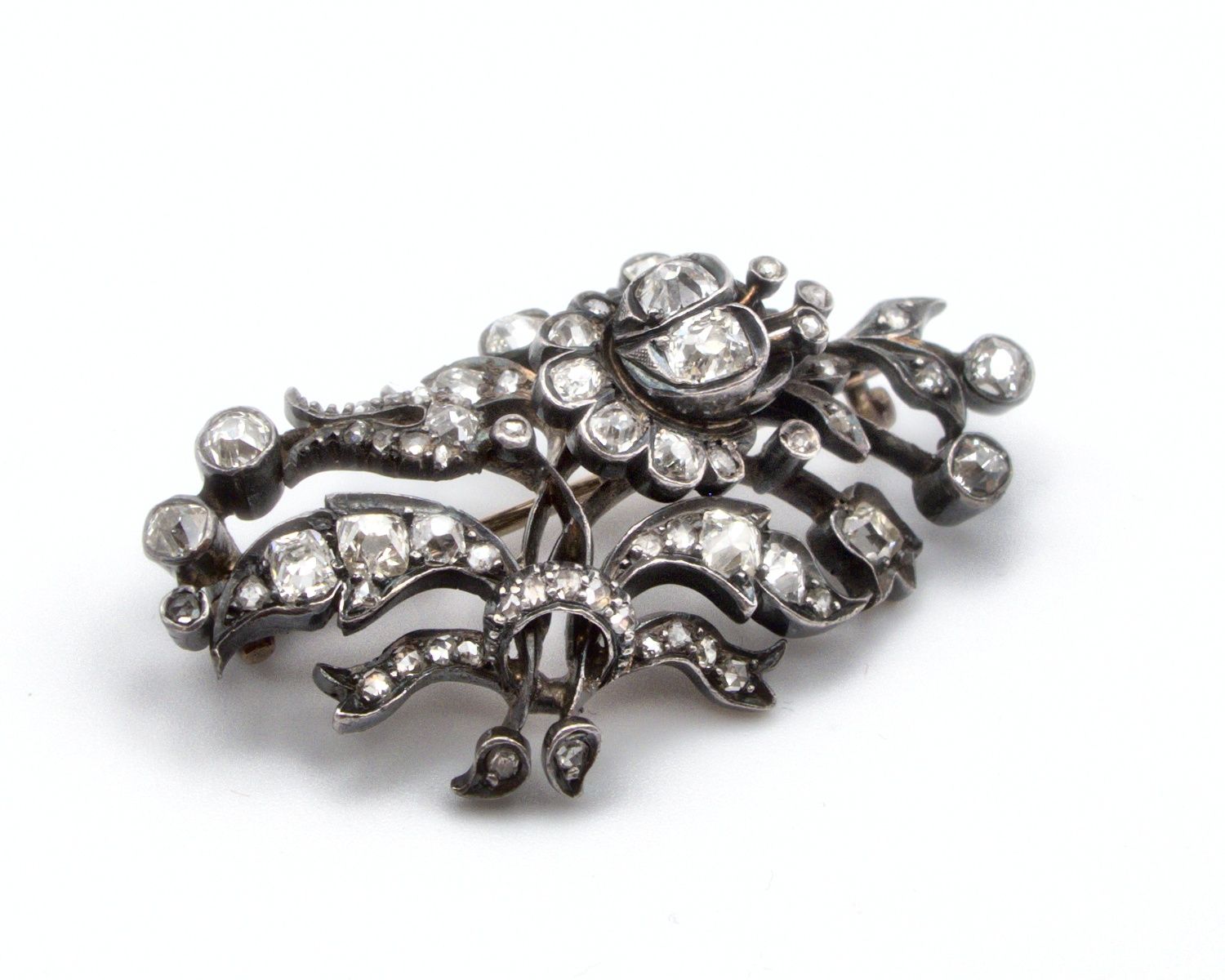 Produktfoto: ANTIKE BROSCHE GOLD 585 UND SILBER 800 DIAMANTEN FLORAL JG 960100011000012