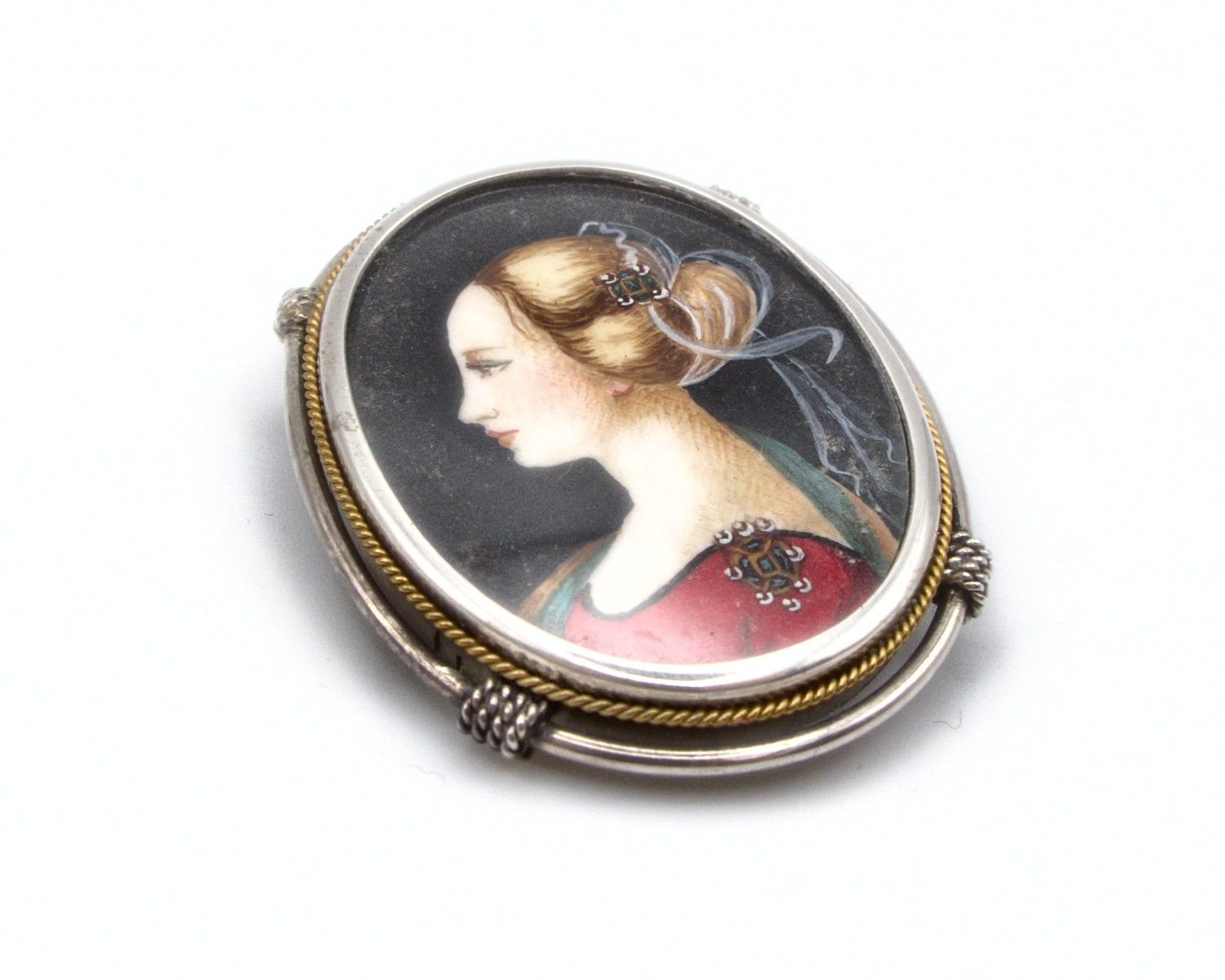 Produktfoto: VINTAGE BROSCHE ANH&Auml;NGER SILBER 800 FRAUENMOTIV JG 960100091000012