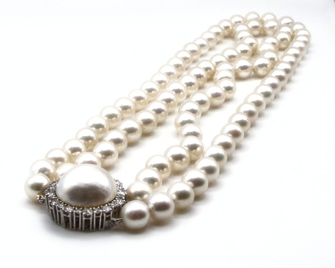 Produktfoto: COLLIER PERLEN 7,9 MM &Oslash; ZWEIREIHIG BRILLANTEN 1,50 CT 38,5 CM JG 960100071000012